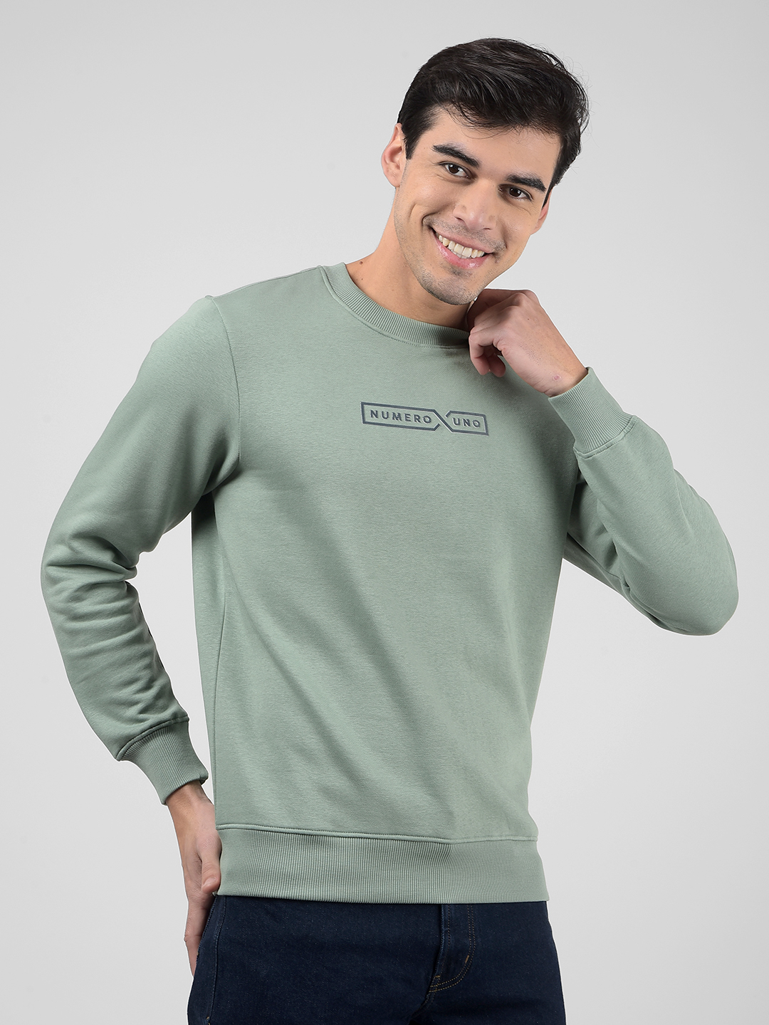 Numero Uno Men Logo Print Green Sweat Shirt